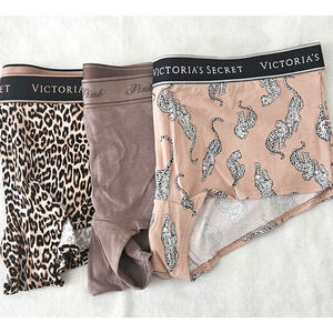 3 Victoria's Secret Logo Cotton (2) Shortie & (1) Boyshort/Boxer XL Brown NWT